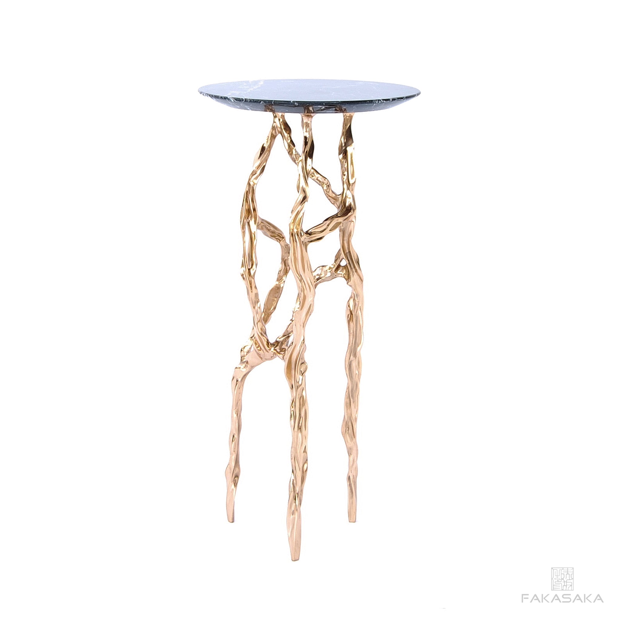 ALEXIA DRINK TABLE<br><br>NERO MARQUINA MARBLE<br>POLISHED BRONZE