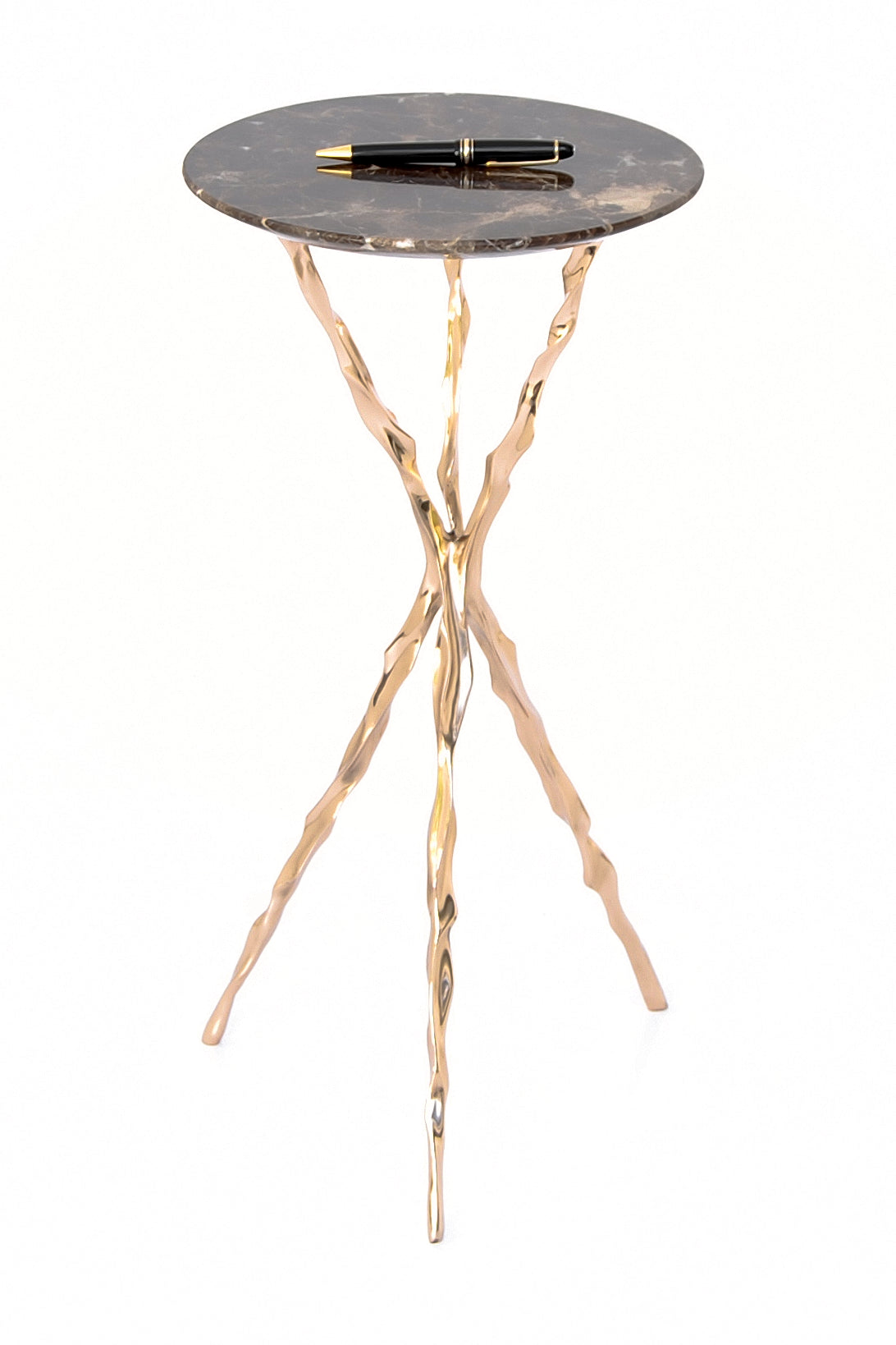 THOM DRINK TABLE<br><br>MARRON IMPERIAL MARBLE<br>POLISHED BRONZE