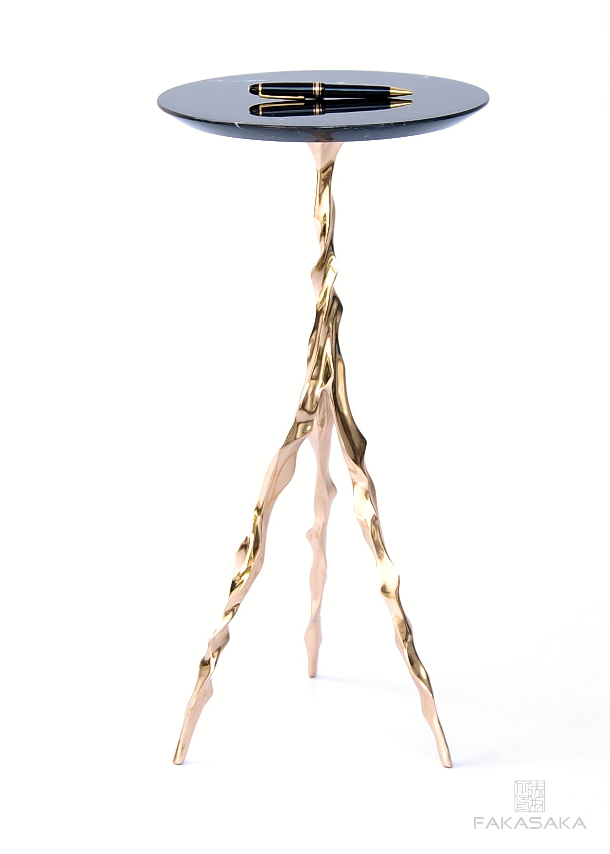 ETTA DRINK TABLE<br><br>NERO MARQUINA MARBLE<br>POLISHED BRONZE