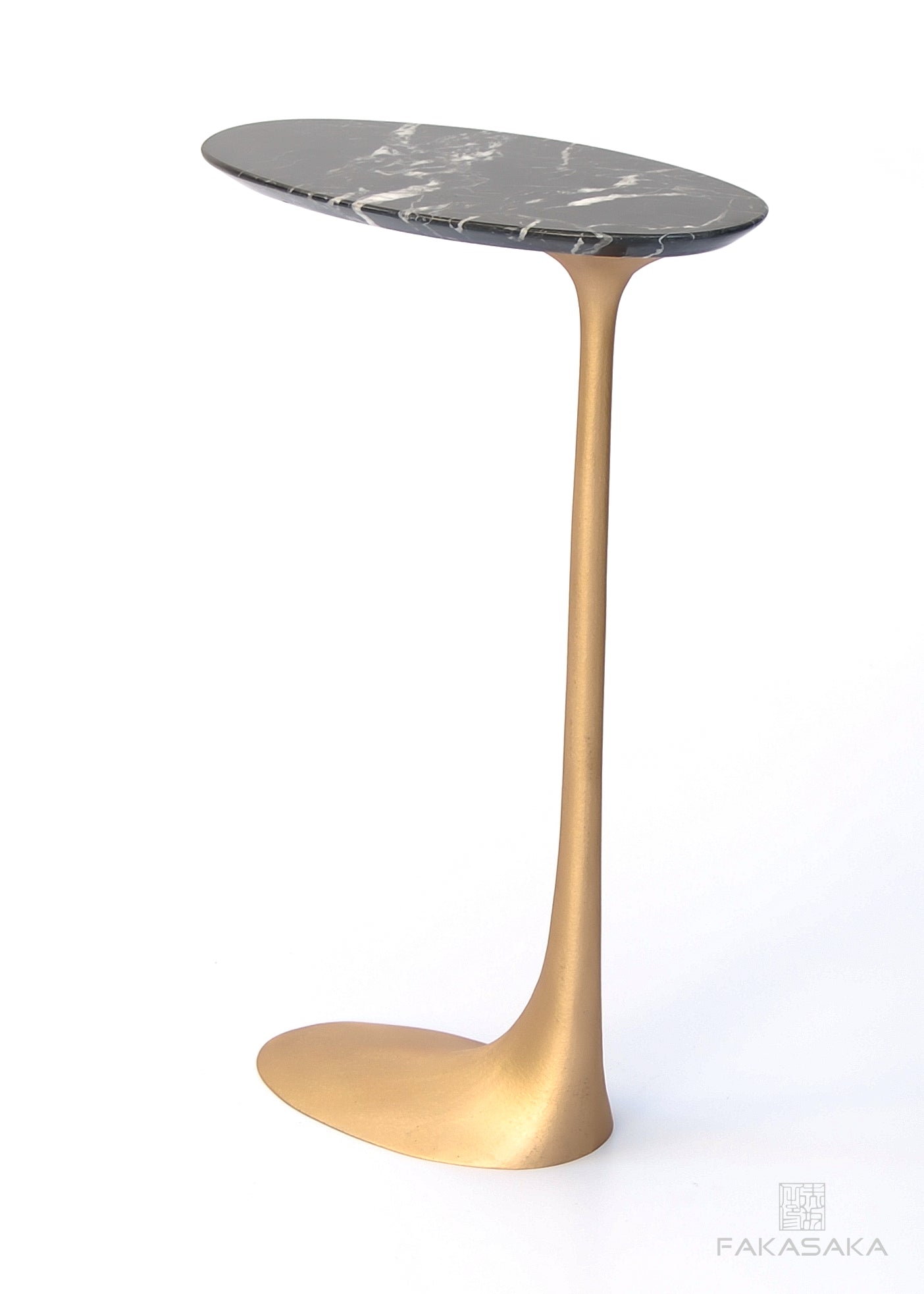 KEITH DRINK TABLE<br><br>NERO MARQUINA MARBLE<br>POLISHED TEXTURED BRONZE