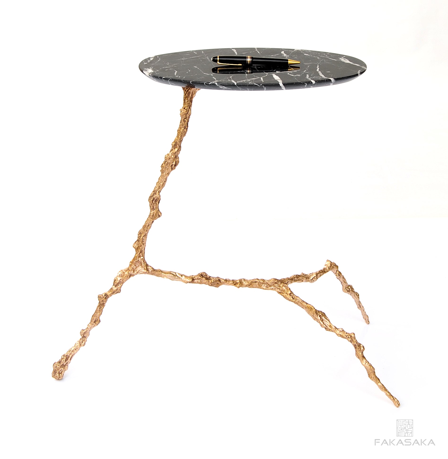 COHEN DRINK TABLE<br><br>NERO MARQUINA MARBLE<br>POLISHED BRONZE