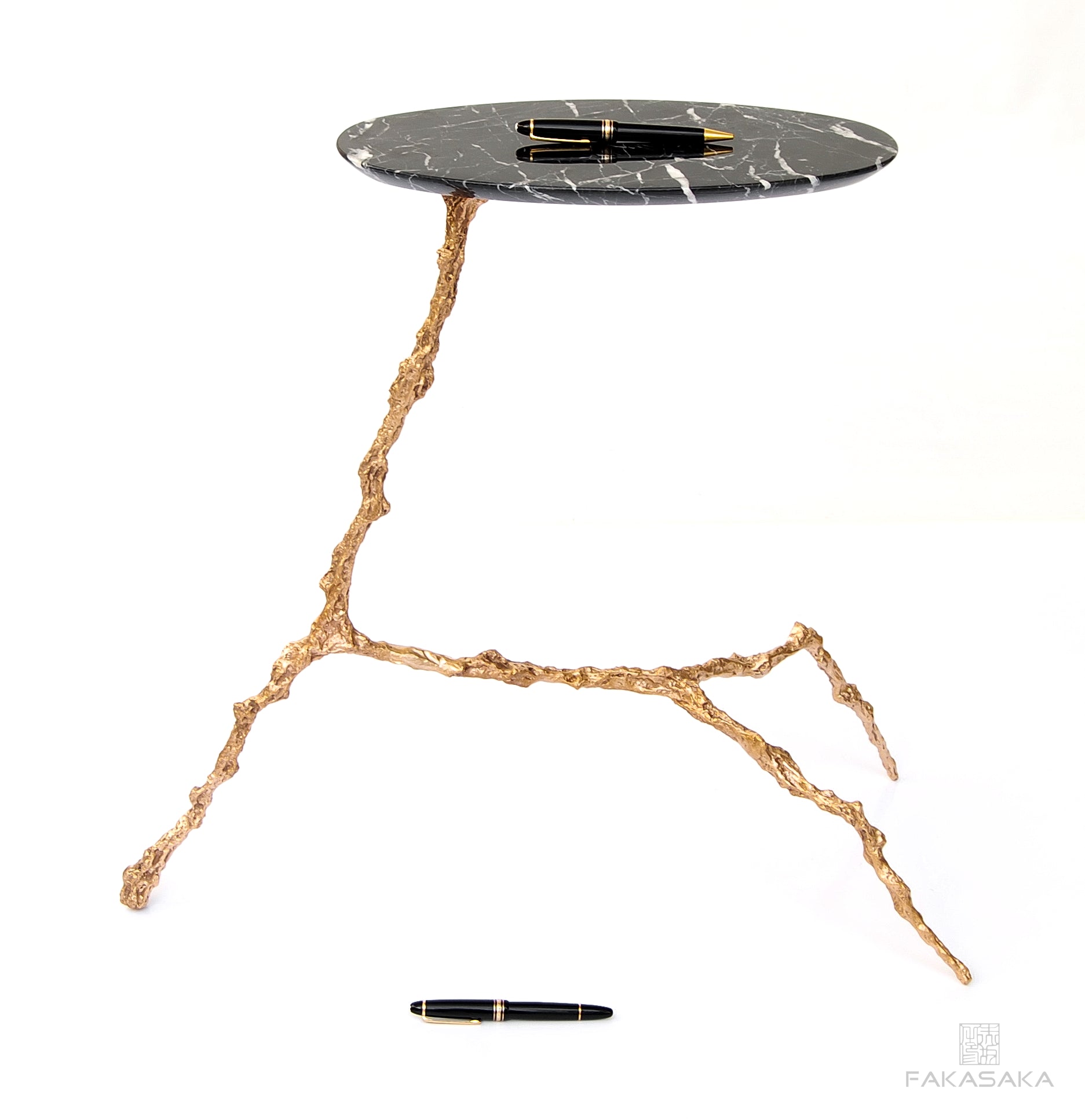 COHEN DRINK TABLE<br><br>NERO MARQUINA MARBLE<br>POLISHED BRONZE