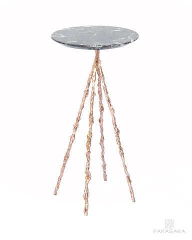 JOHN LEE DRINK TABLE<br><br>NERO MARQUINA MARBLE<br>POLISHED BRONZE