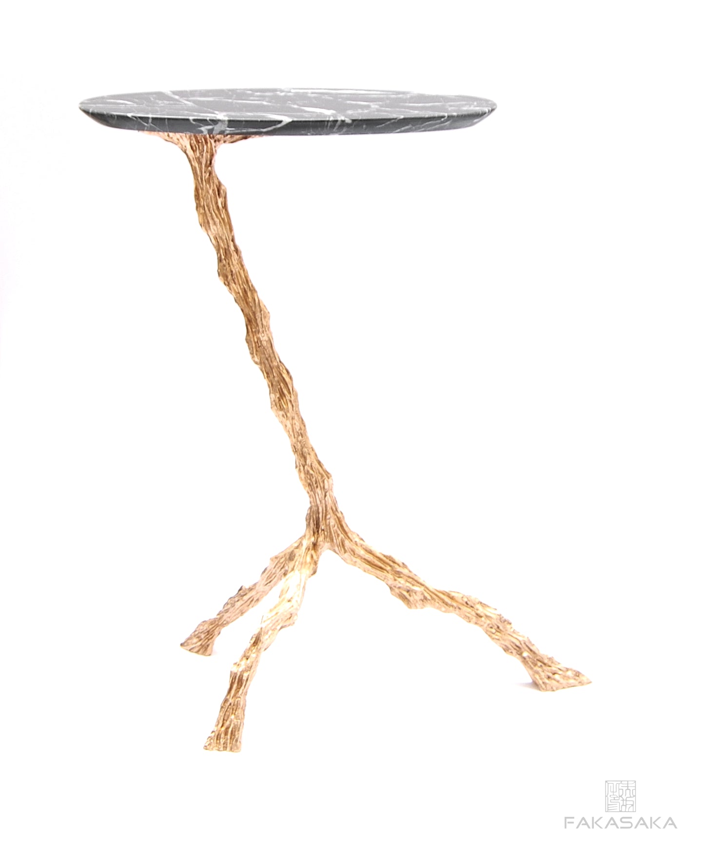 PANCHO DRINK TABLE<br><br>NERO MARQUINA MARBLE<br>POLISHED BRONZE