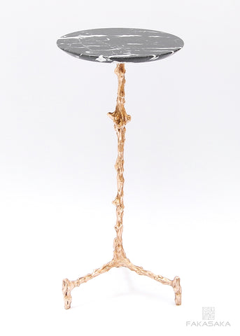 WILLIE DRINK TABLE<br><br>NERO MARQUINA MARBLE<br>POLISHED BRONZE