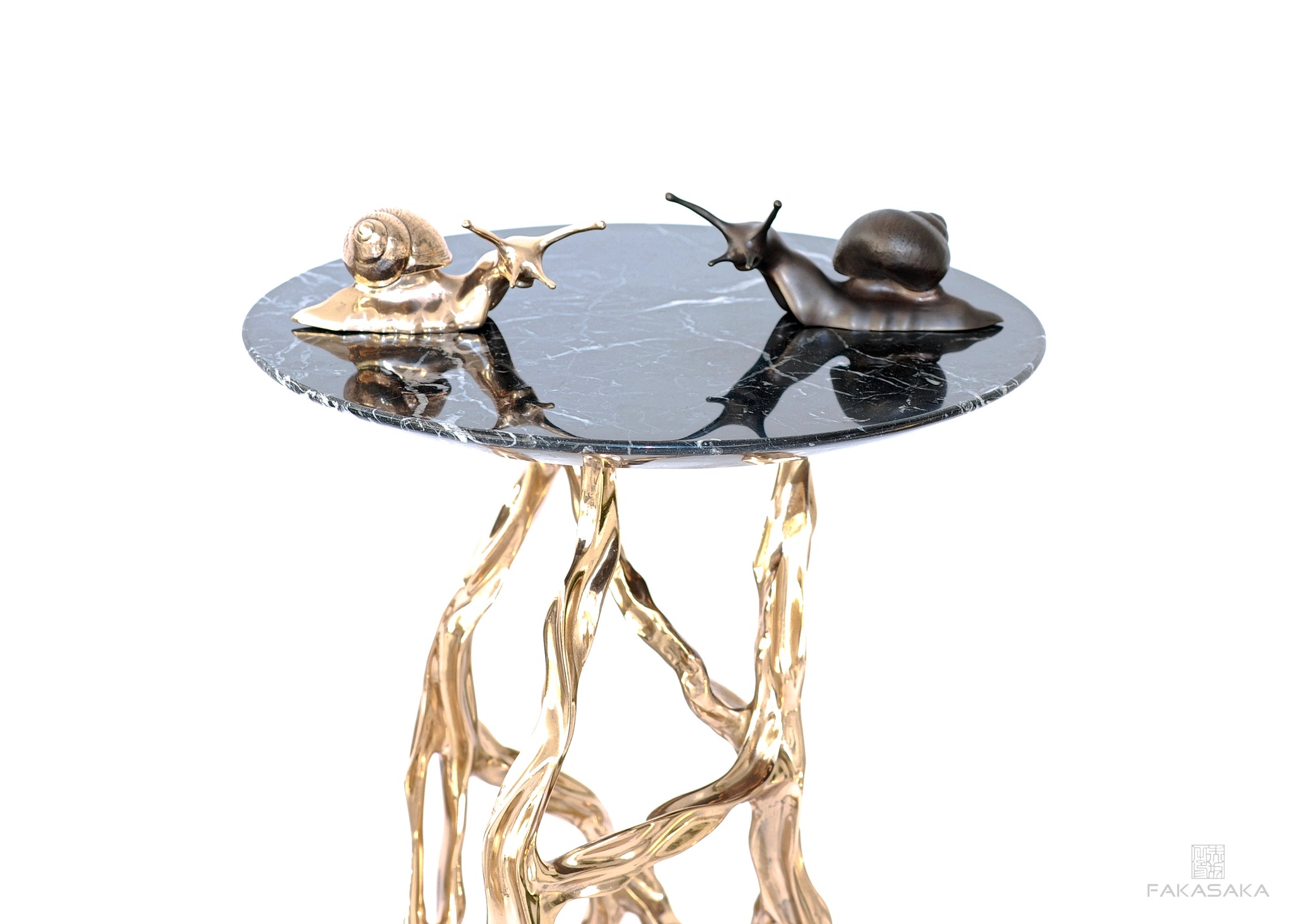 THOM DRINK TABLE<br><br>MARRON IMPERIAL MARBLE<br>POLISHED BRONZE