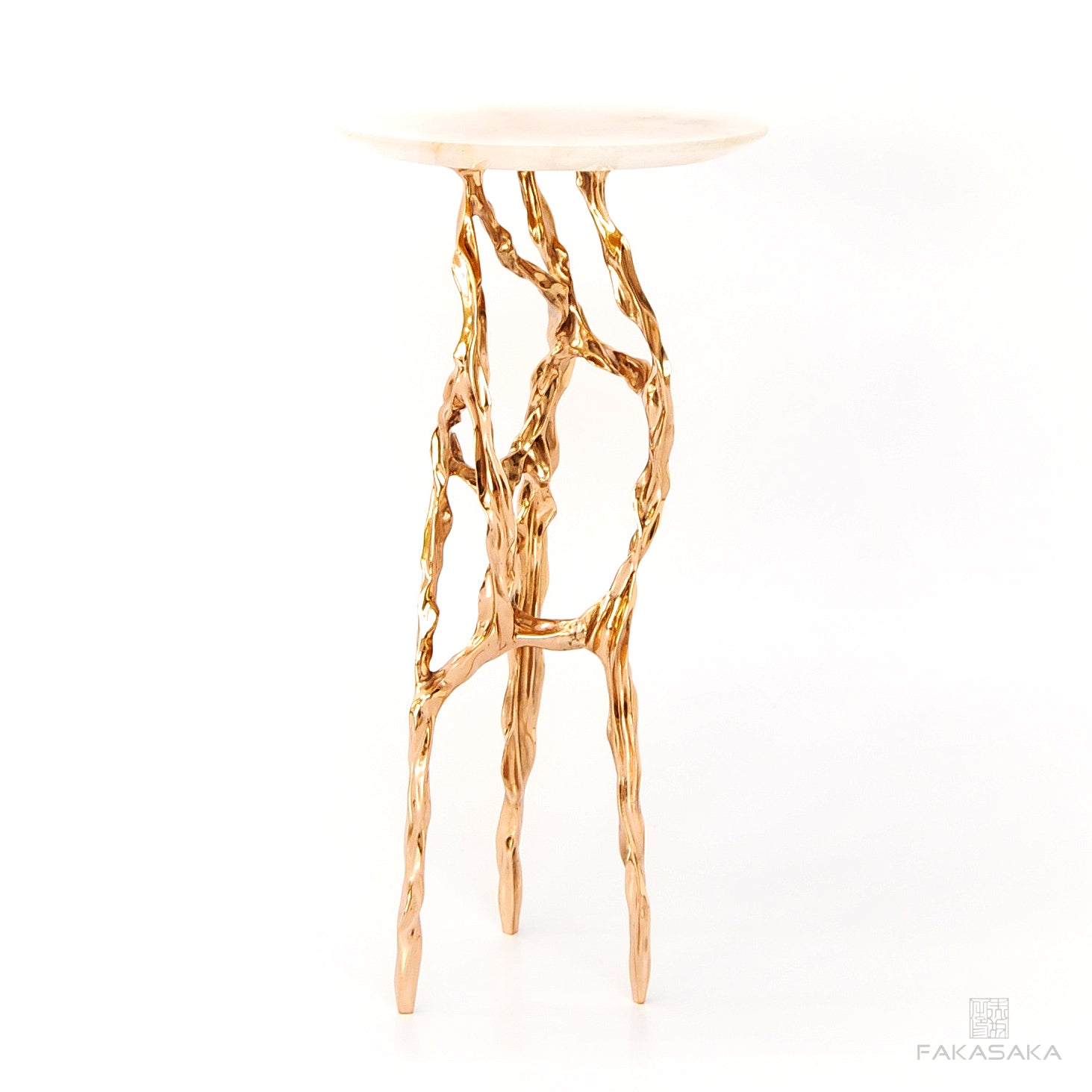 ALEXIA DRINK TABLE<br><br>TRANSLUCENT ONYX<br>POLISHED BRONZE