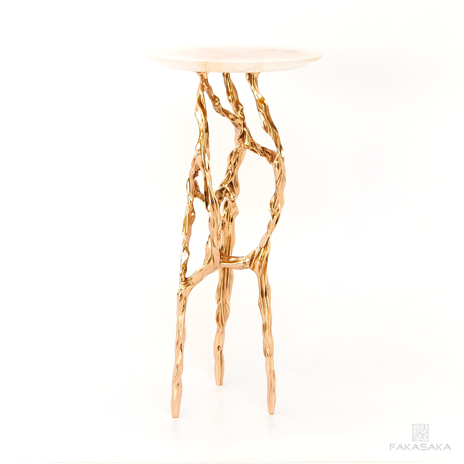 ALEXIA DRINK TABLE<br><br>TRANSLUCENT ONYX<br>POLISHED BRONZE