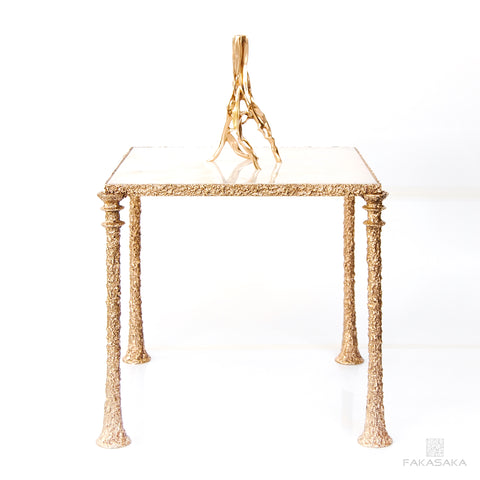 GUILL SIDE TABLE<br><br>TRANSLUCENT ONYX<br>POLISHED BRONZE