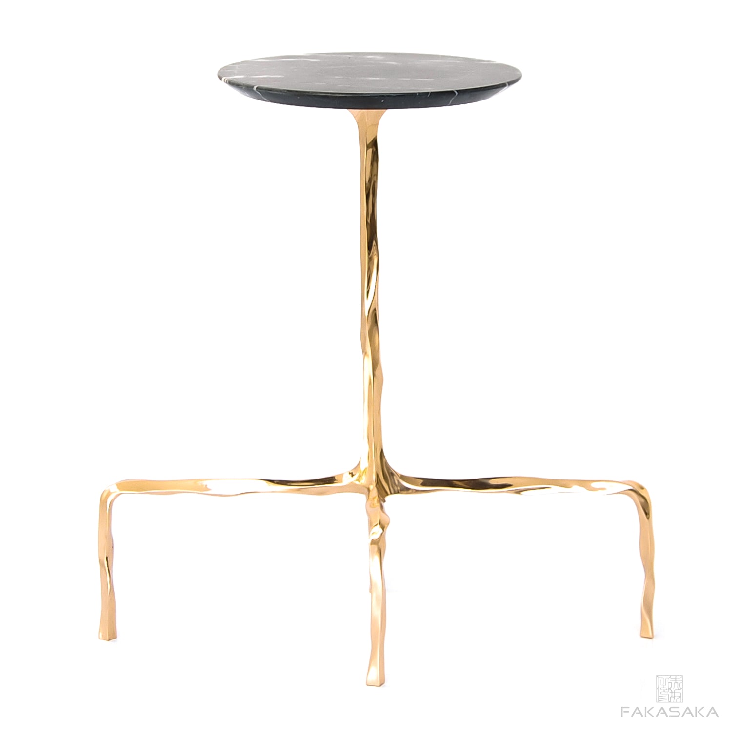 PRESLEY DRINK TABLE<br><br>NERO MARQUINA MARBLE<br>POLISHED BRONZE