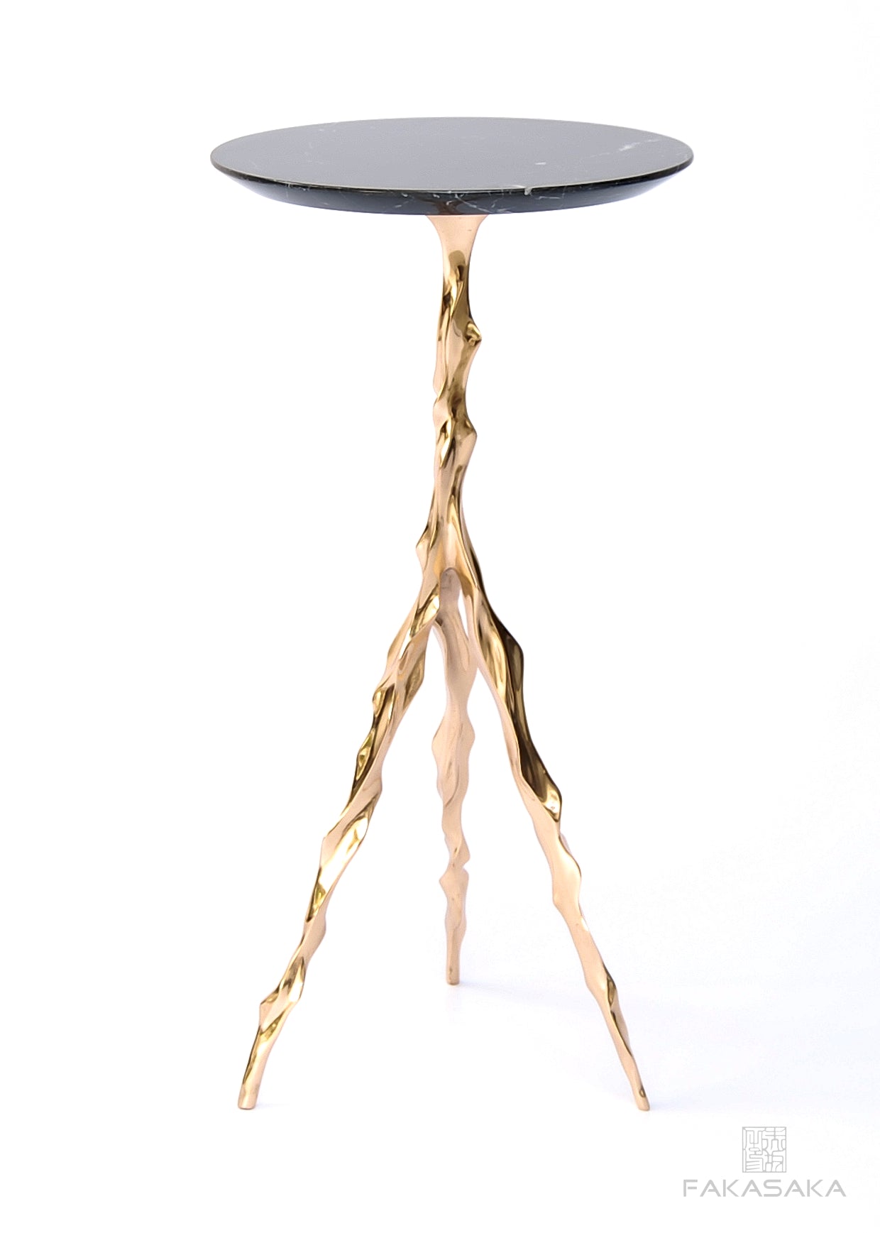 ETTA DRINK TABLE<br><br>NERO MARQUINA MARBLE<br>POLISHED BRONZE