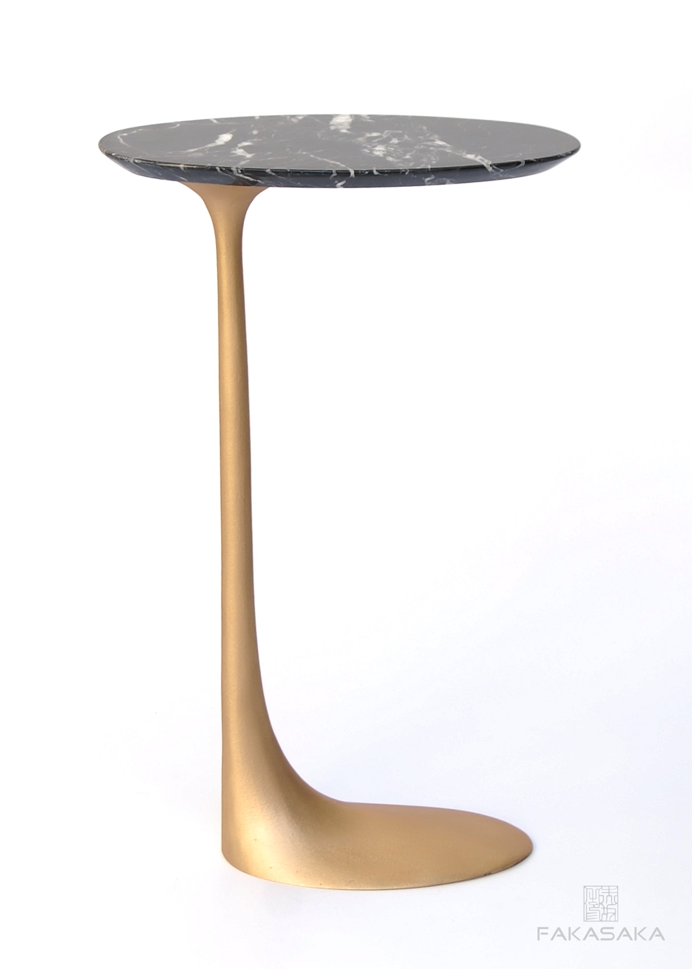 KEITH DRINK TABLE<br><br>NERO MARQUINA MARBLE<br>POLISHED TEXTURED BRONZE