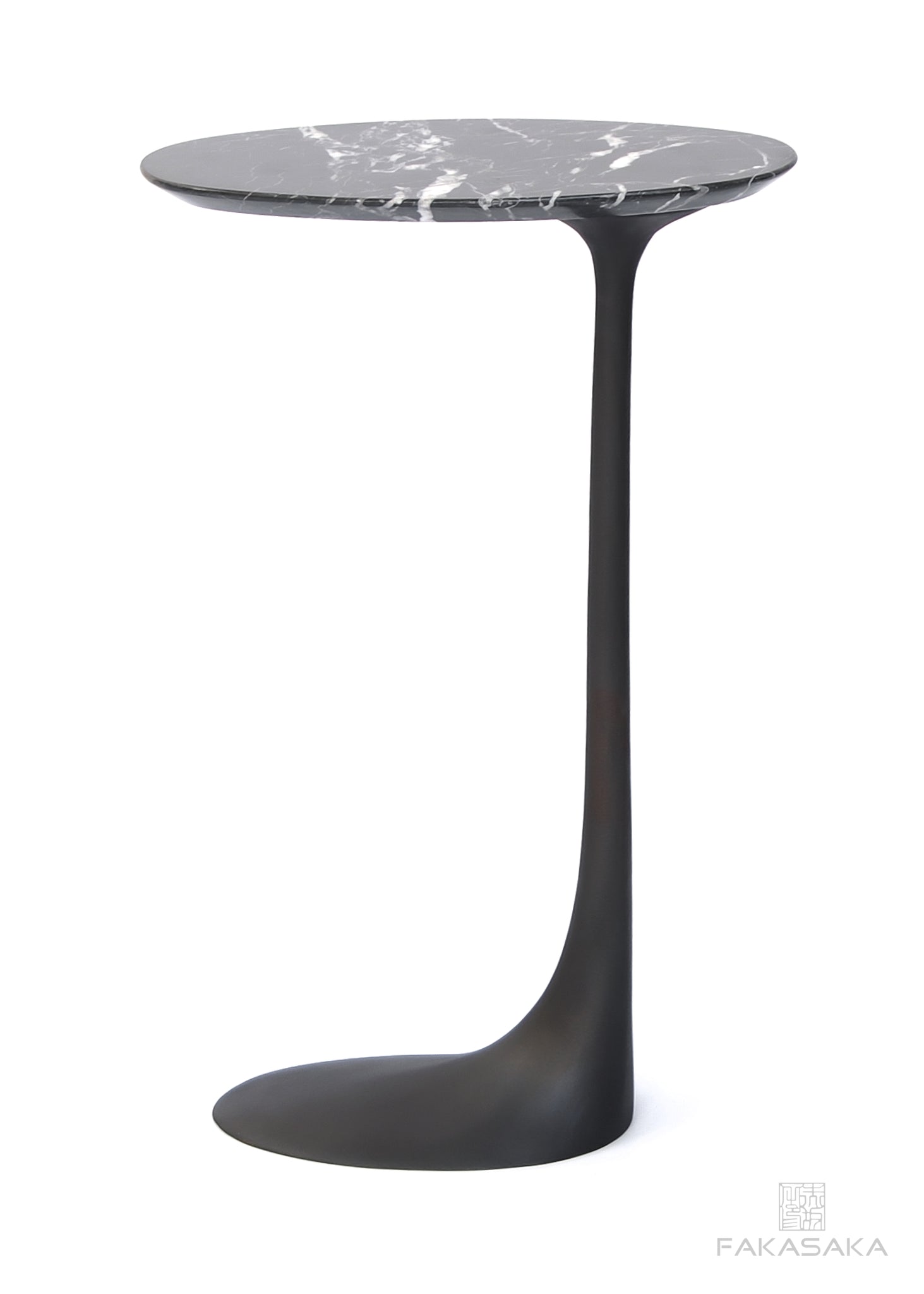 KEITH DRINK TABLE<br><br>NERO MARQUINA MARBLE<br>DARK TEXTURED BRONZE