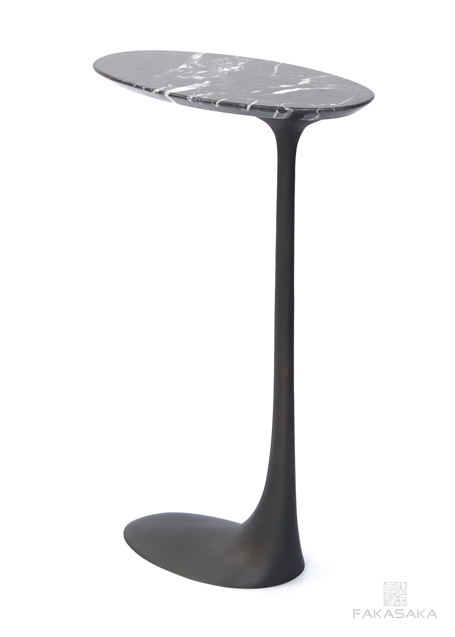 KEITH DRINK TABLE<br><br>NERO MARQUINA MARBLE<br>DARK TEXTURED BRONZE